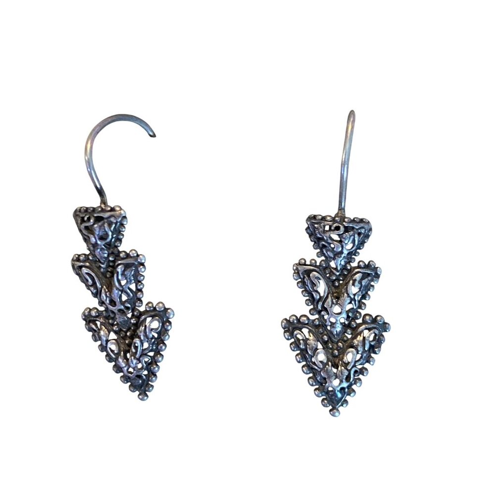 Vintage Sterling Silver Dangle Earrings With Intricate Tribal Design